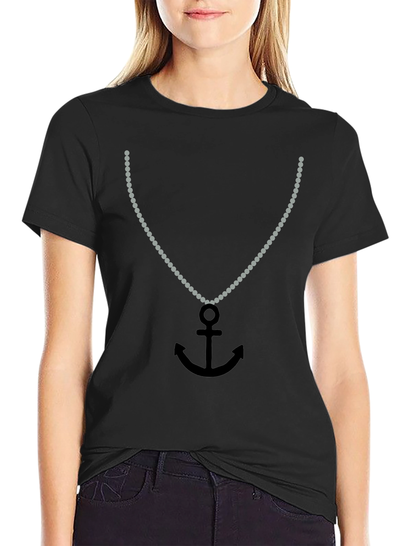 Anchor Necklace Graphic T-Shirt - Black