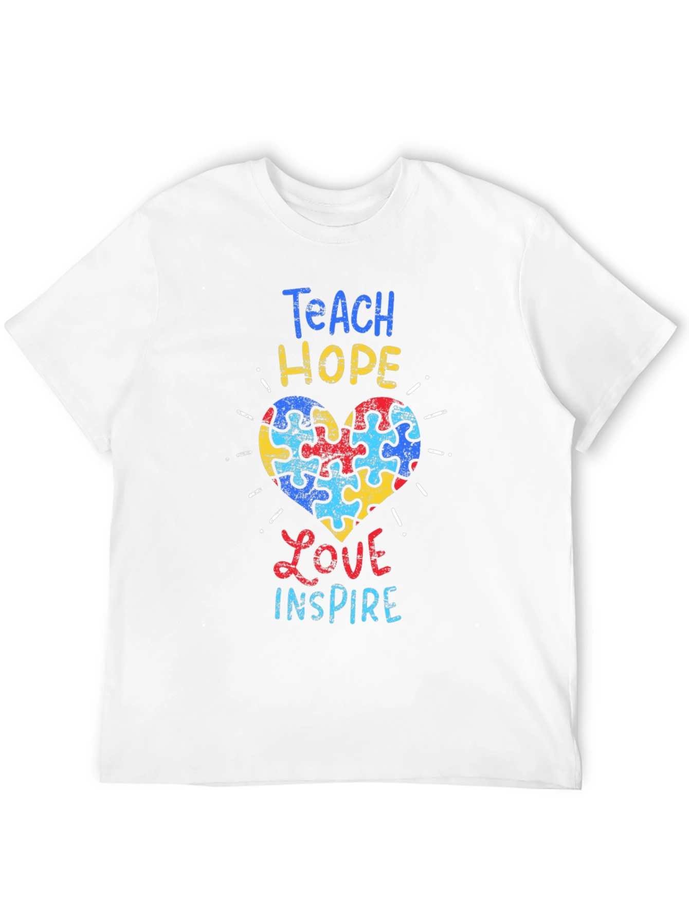 Teach Hope Love Inspire Autism Awareness Puzzle Heart T-Shirt