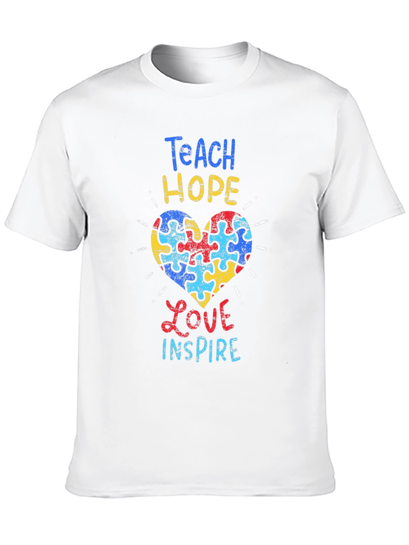 Teach Hope Love Inspire Autism Awareness Puzzle Heart T-Shirt