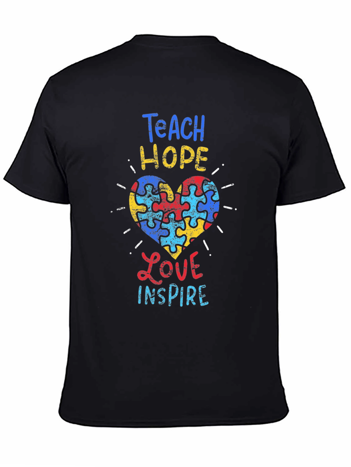Teach Hope Love Inspire Autism Awareness Puzzle Heart T-Shirt