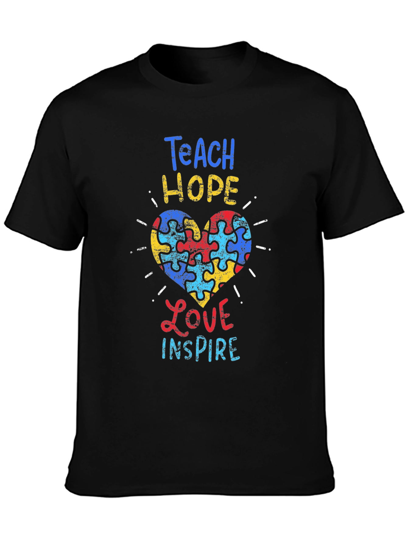 Teach Hope Love Inspire Autism Awareness Puzzle Heart T-Shirt