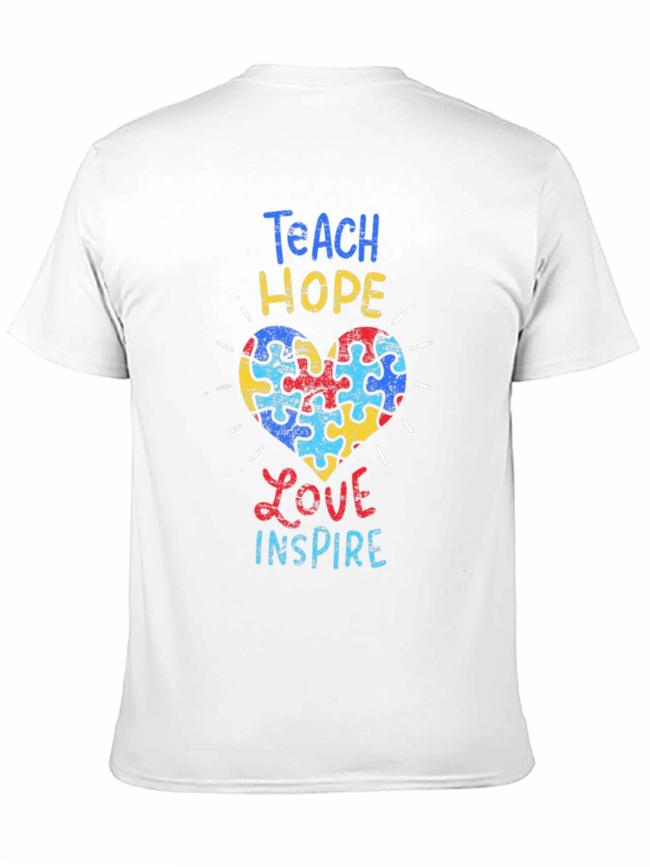 Teach Hope Love Inspire Autism Awareness Puzzle Heart T-Shirt