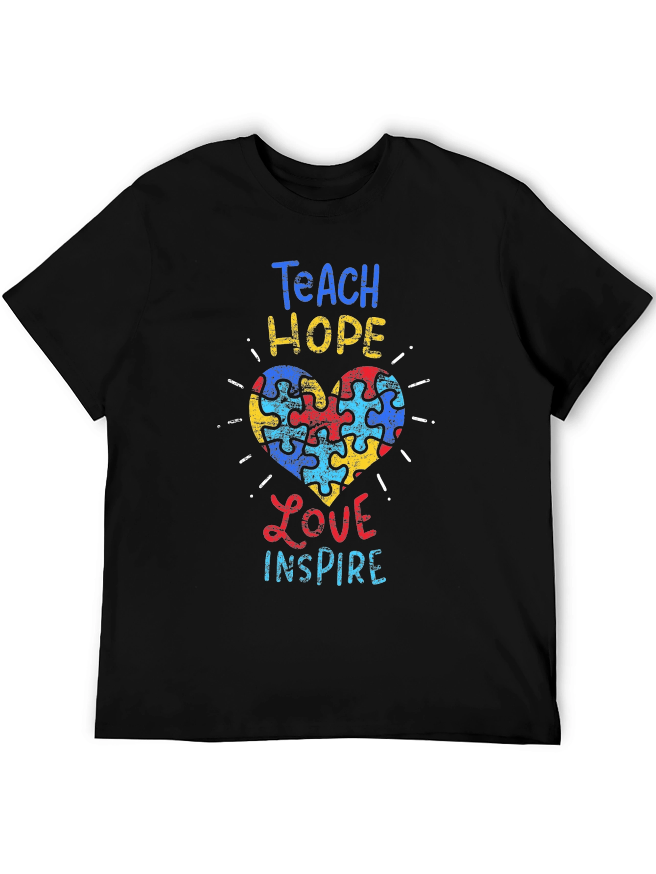 Teach Hope Love Inspire Autism Awareness Puzzle Heart T-Shirt
