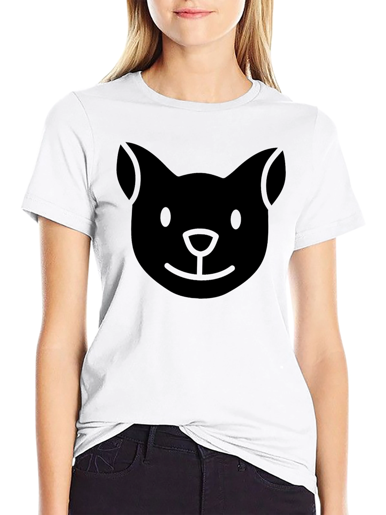 Black Cat Face Graphic T-Shirt - Casual Comfort