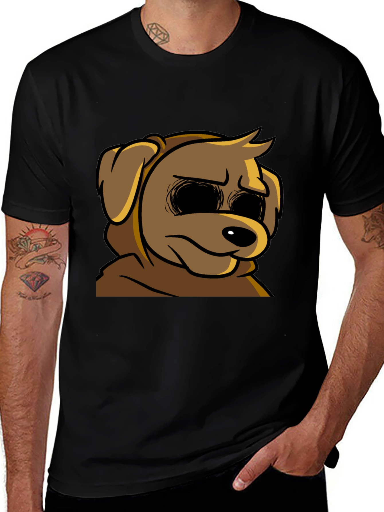 Cartoon Dog Graphic T-Shirt - Soft Black Tee