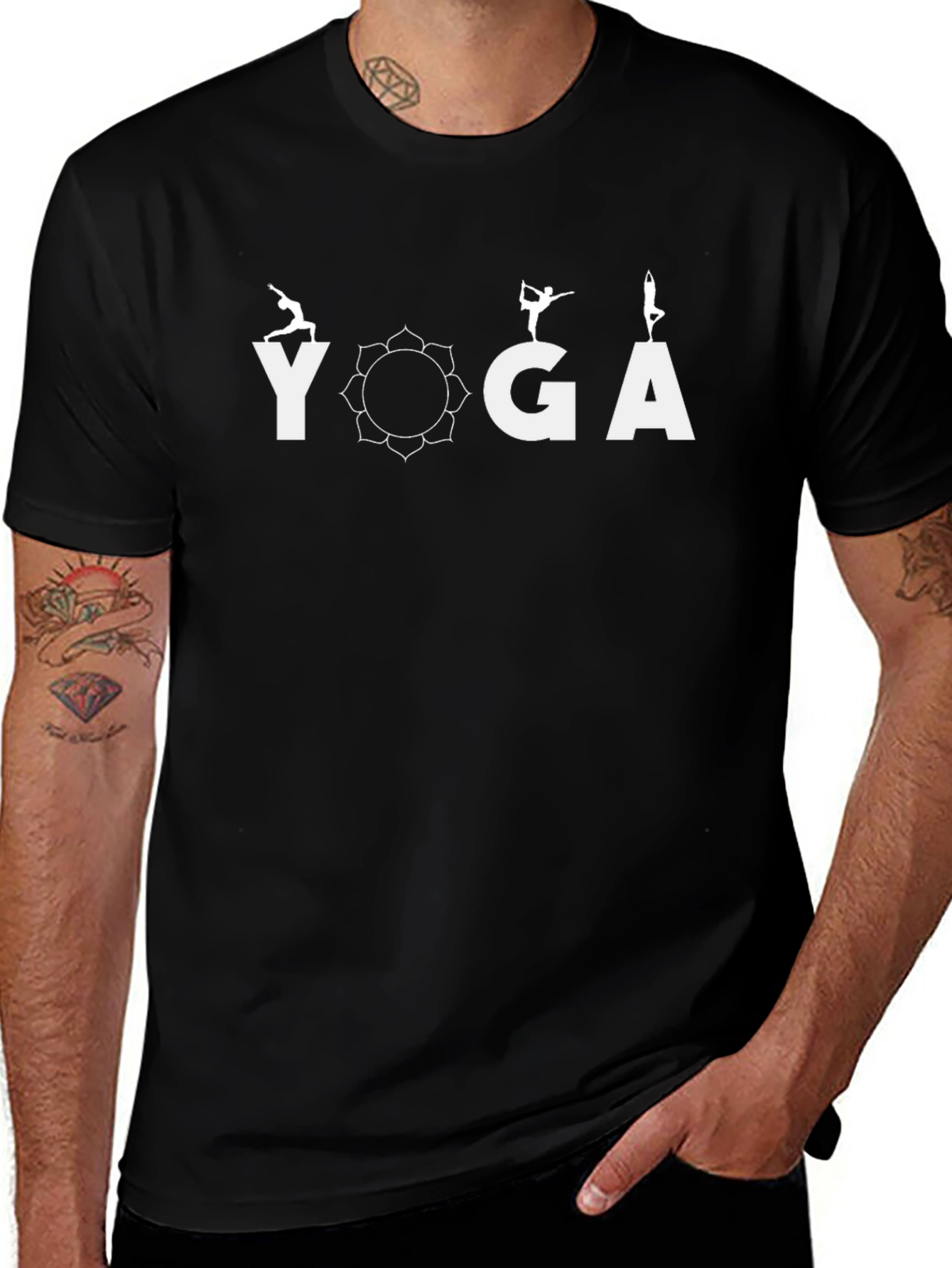 Yoga Pose T-Shirt - Black Cotton Blend Meditative Design