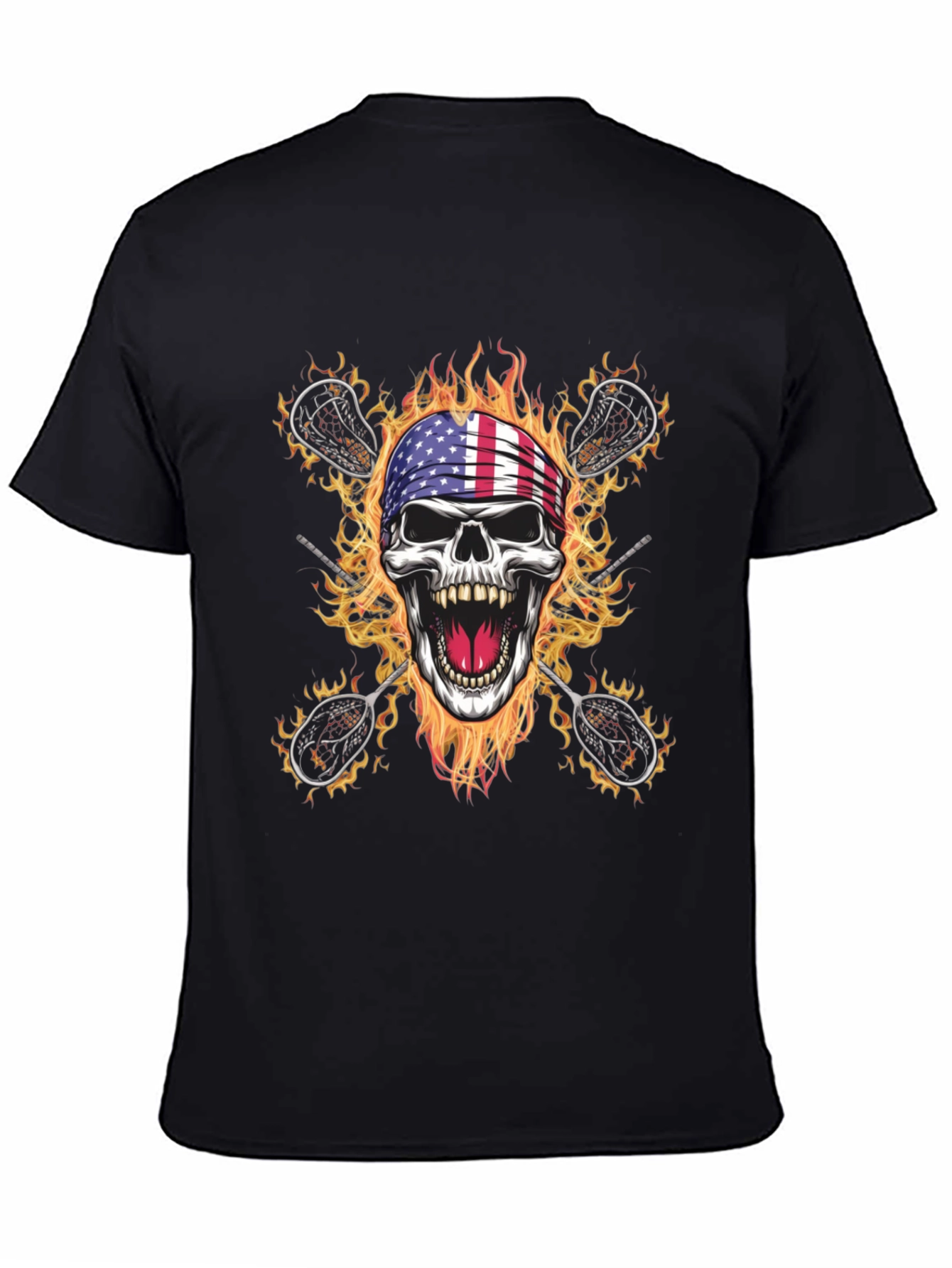 American Flag Skull Lacrosse T-Shirt
