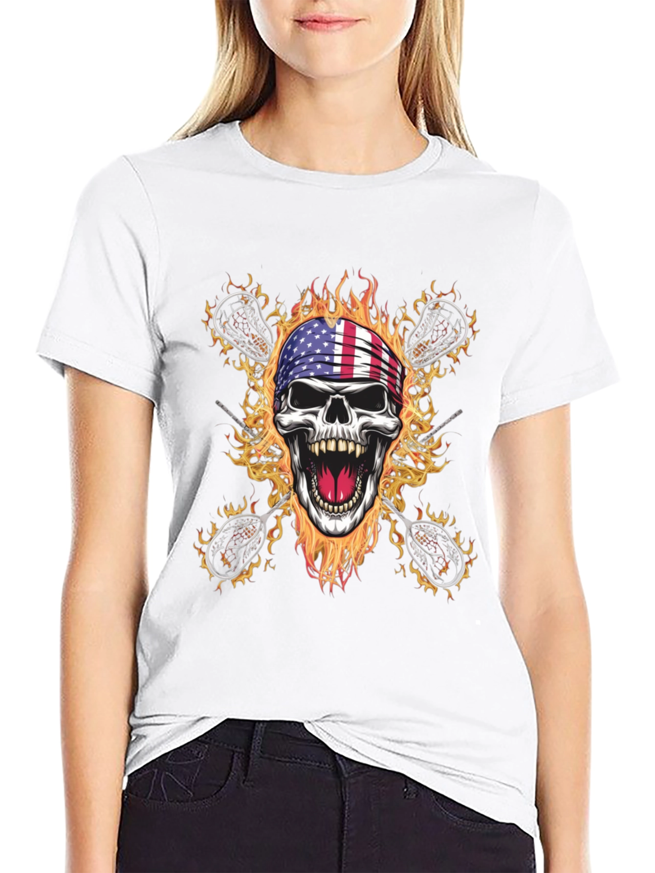 American Flag Skull Lacrosse T-Shirt