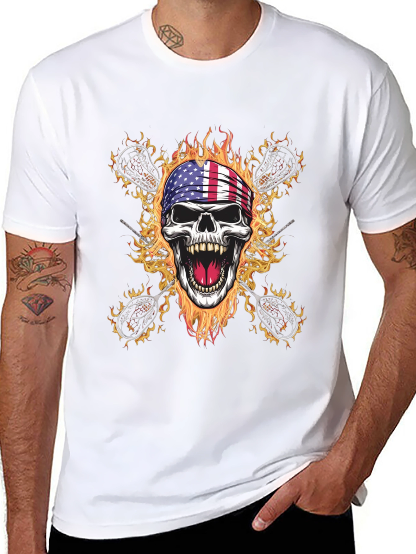 American Flag Skull Lacrosse T-Shirt