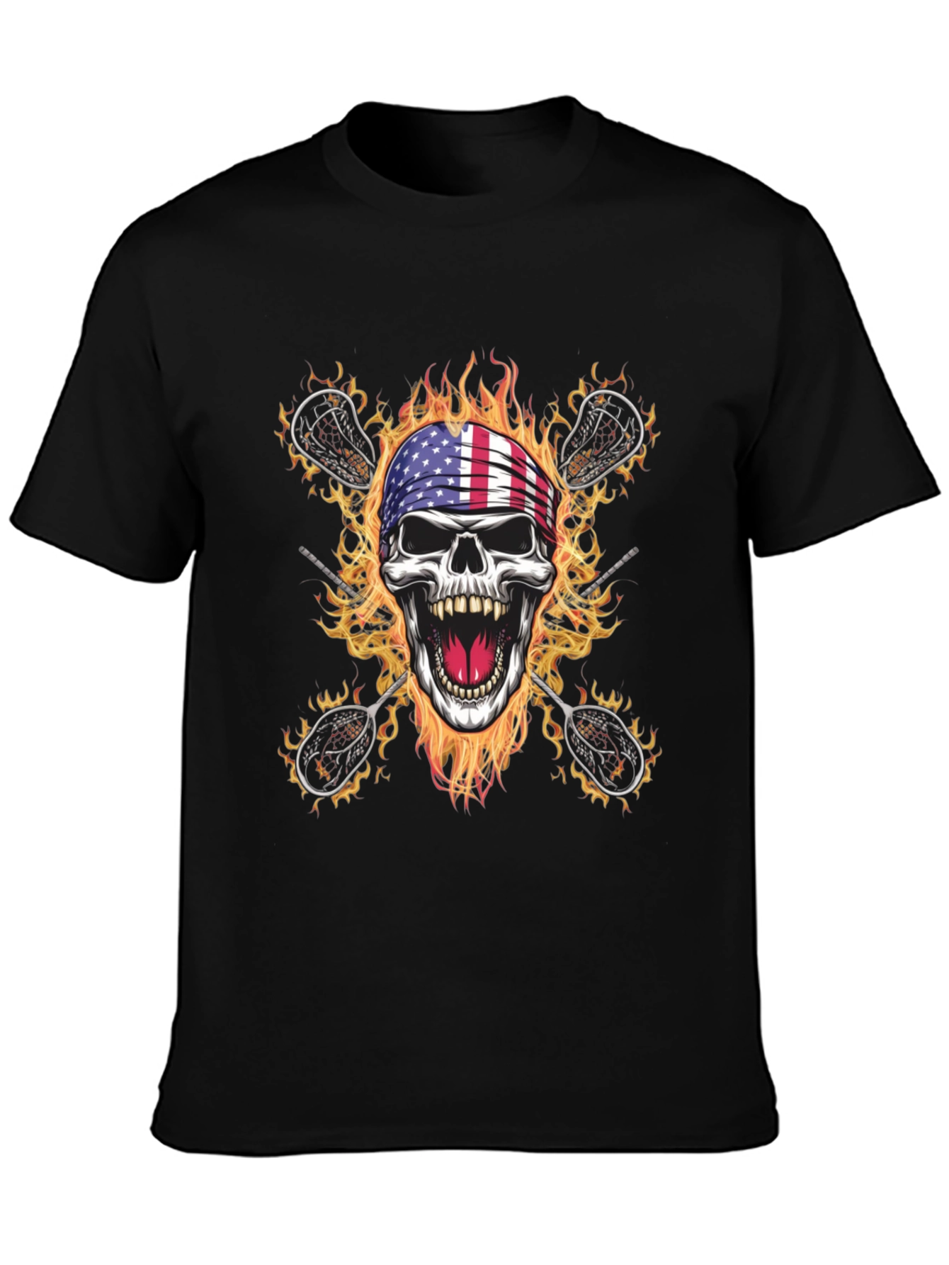 American Flag Skull Lacrosse T-Shirt