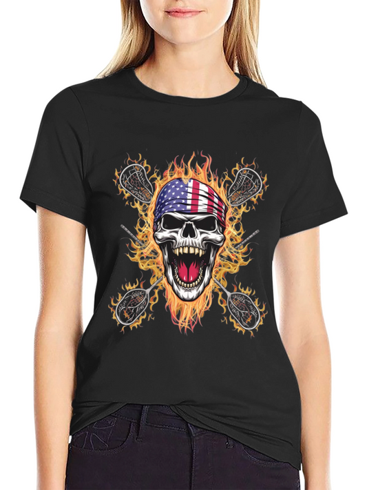 American Flag Skull Lacrosse T-Shirt