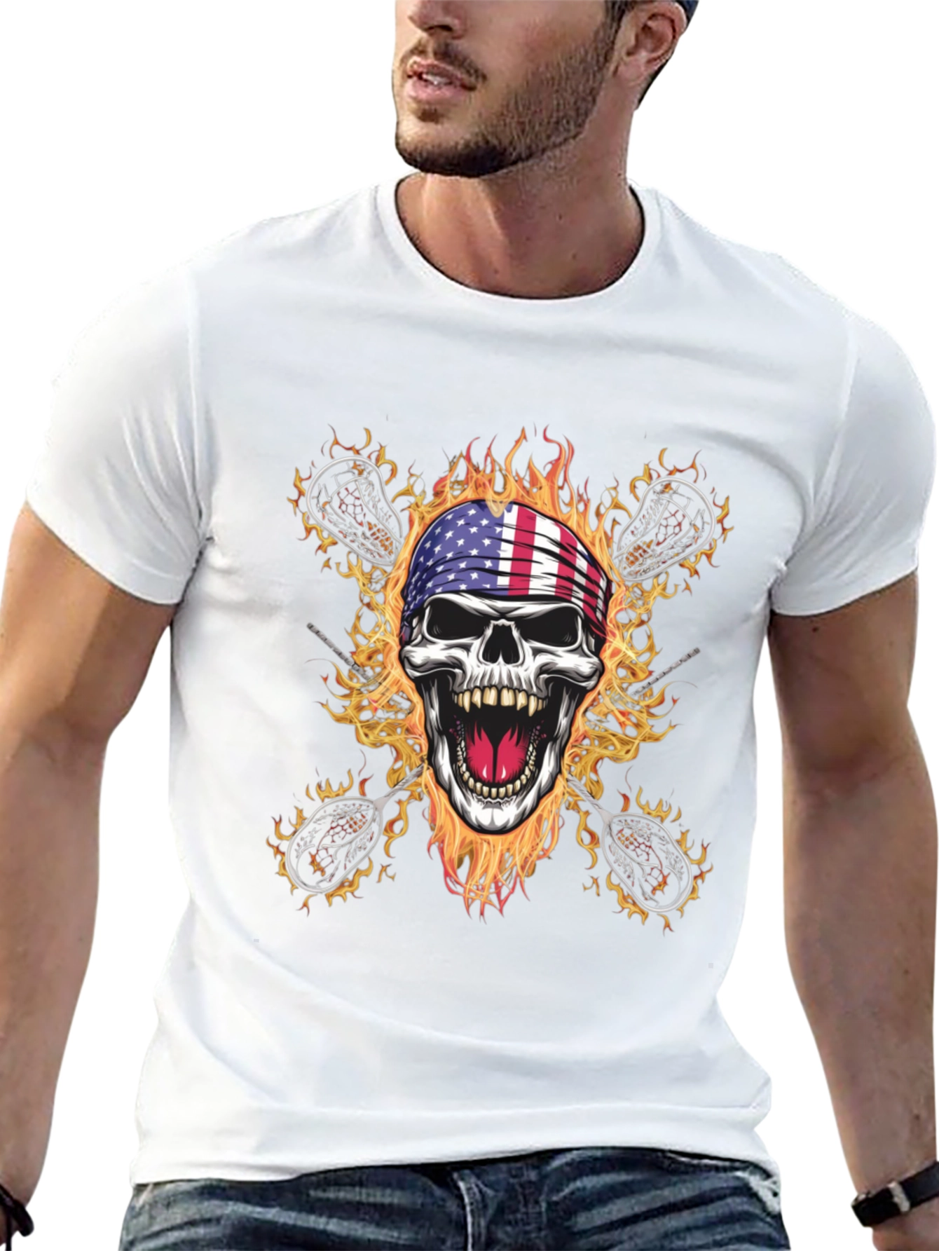 American Flag Skull Lacrosse T-Shirt