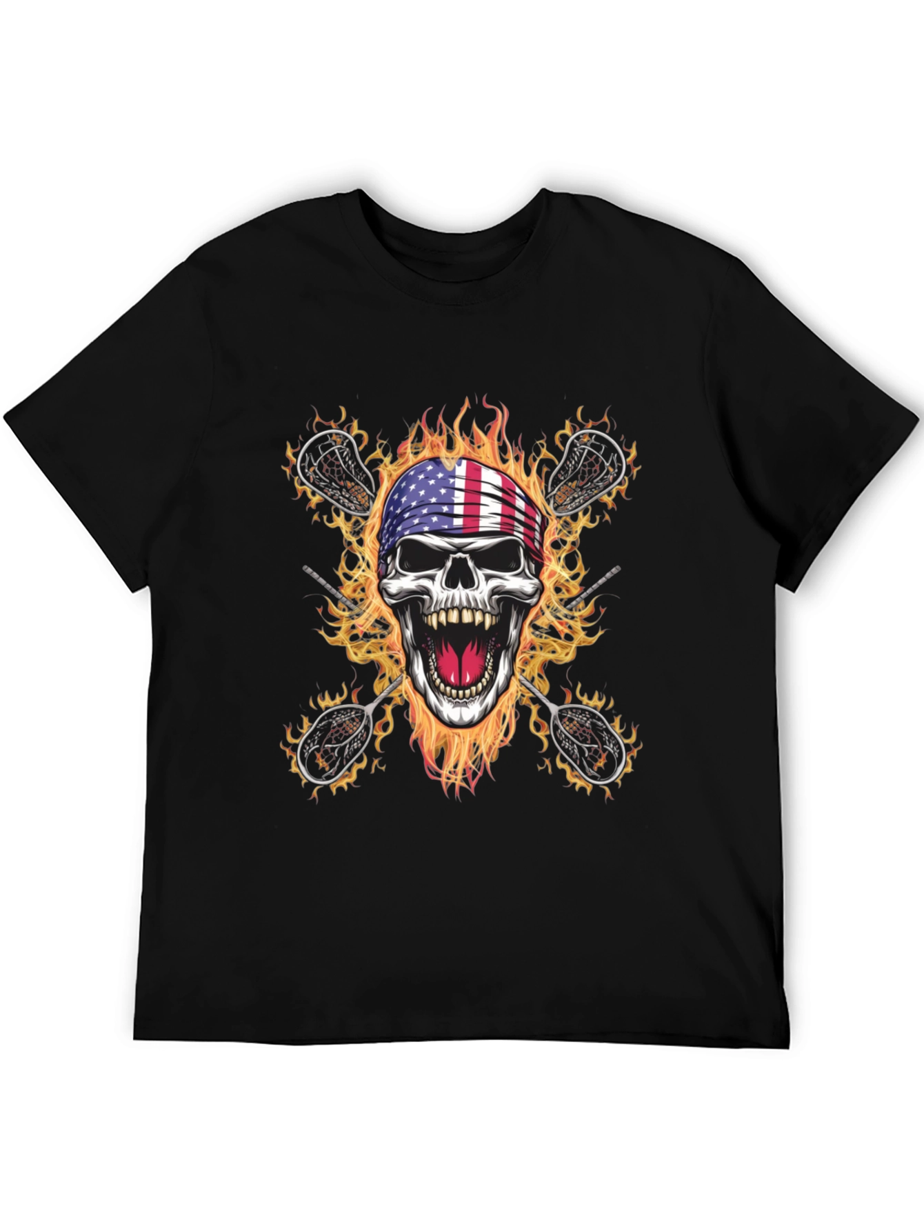 American Flag Skull Lacrosse T-Shirt