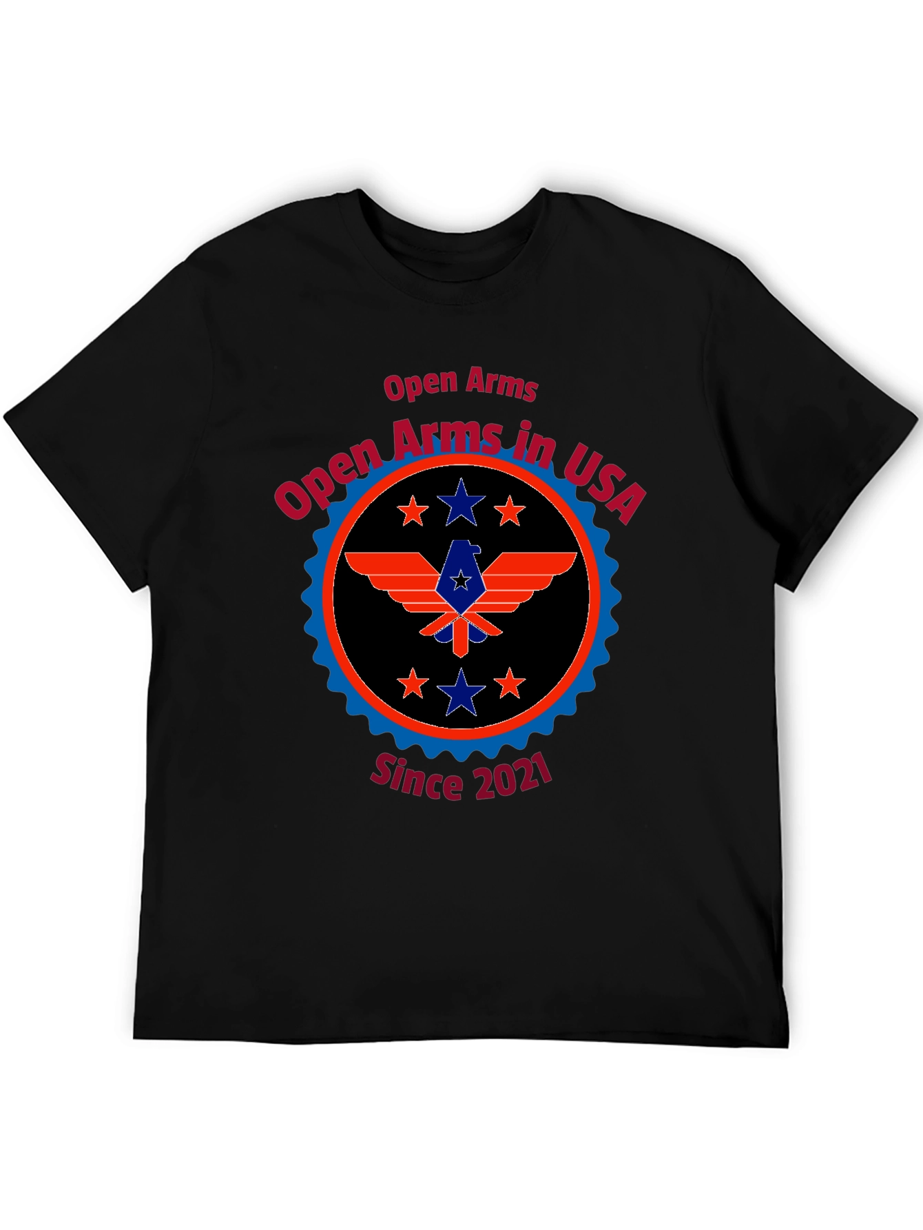 Open Arms in USA Black Tee - Patriotic Design