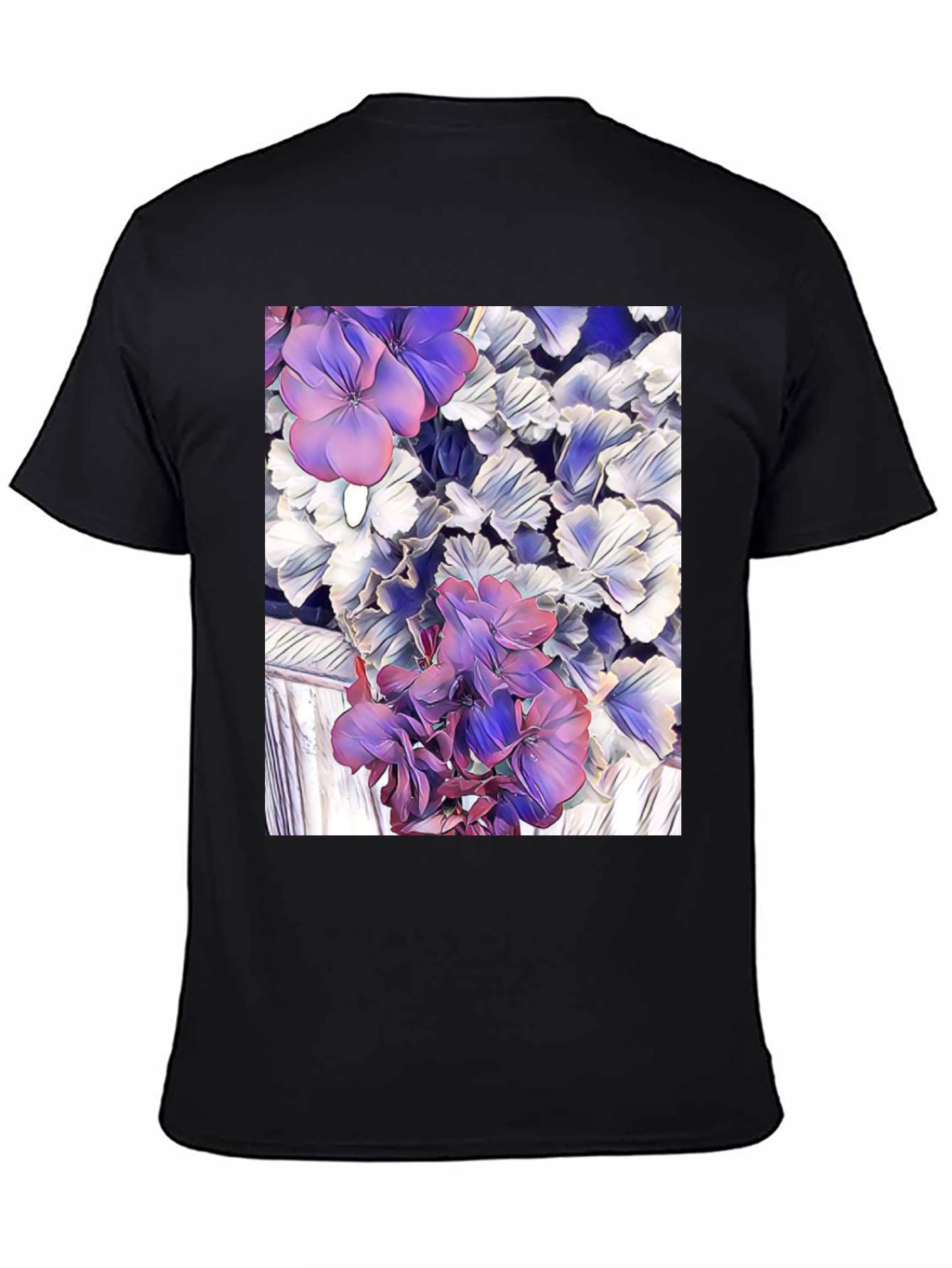 Floral Print Black T-Shirt - Unique Artistic Design