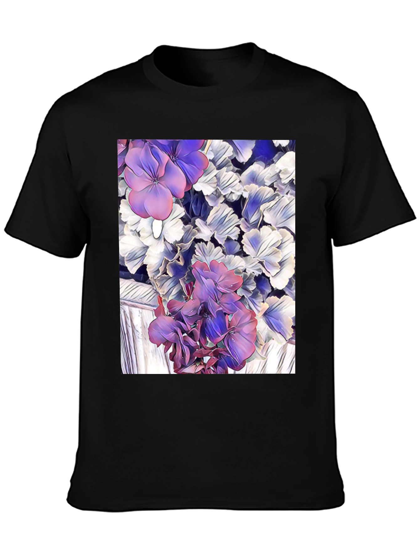 Floral Print Black T-Shirt - Unique Artistic Design
