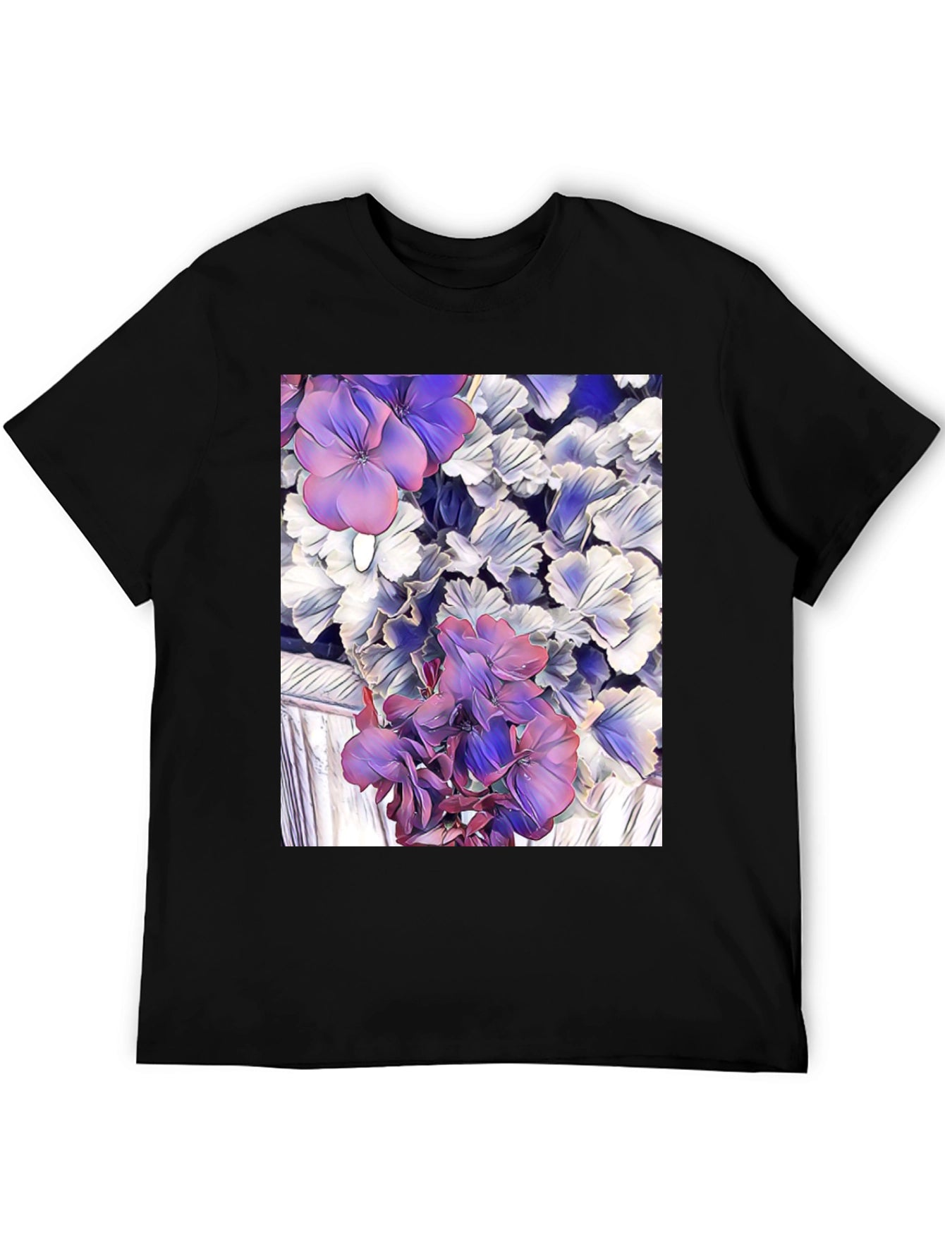 Floral Print Black T-Shirt - Unique Artistic Design