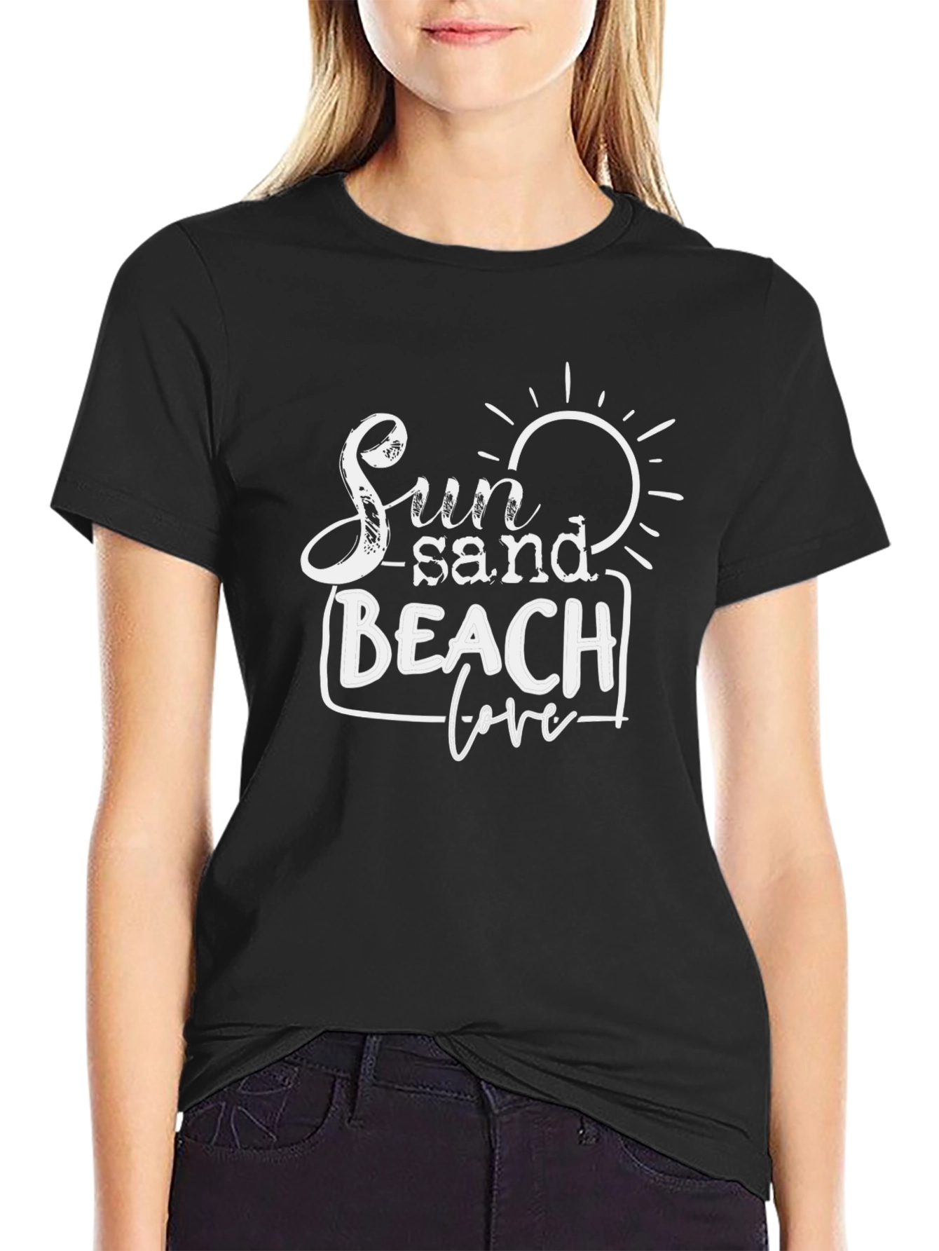 Sun Sand Beach Love Black Graphic Tee