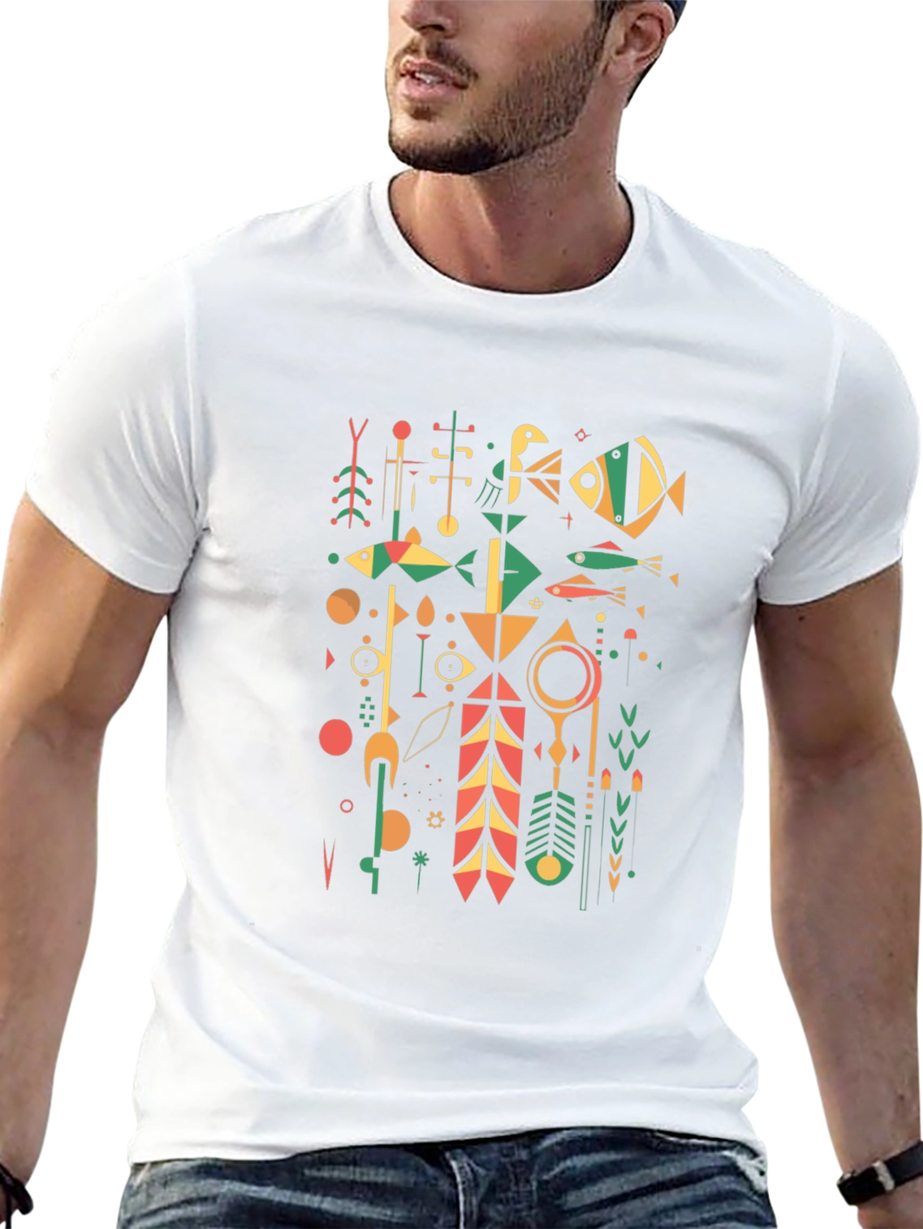 Abstract Geometric Graphic Print Tee - Black