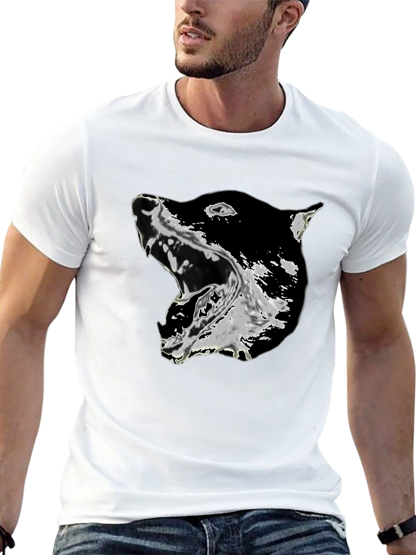 Black Graphic Tee - Growling Dog Print