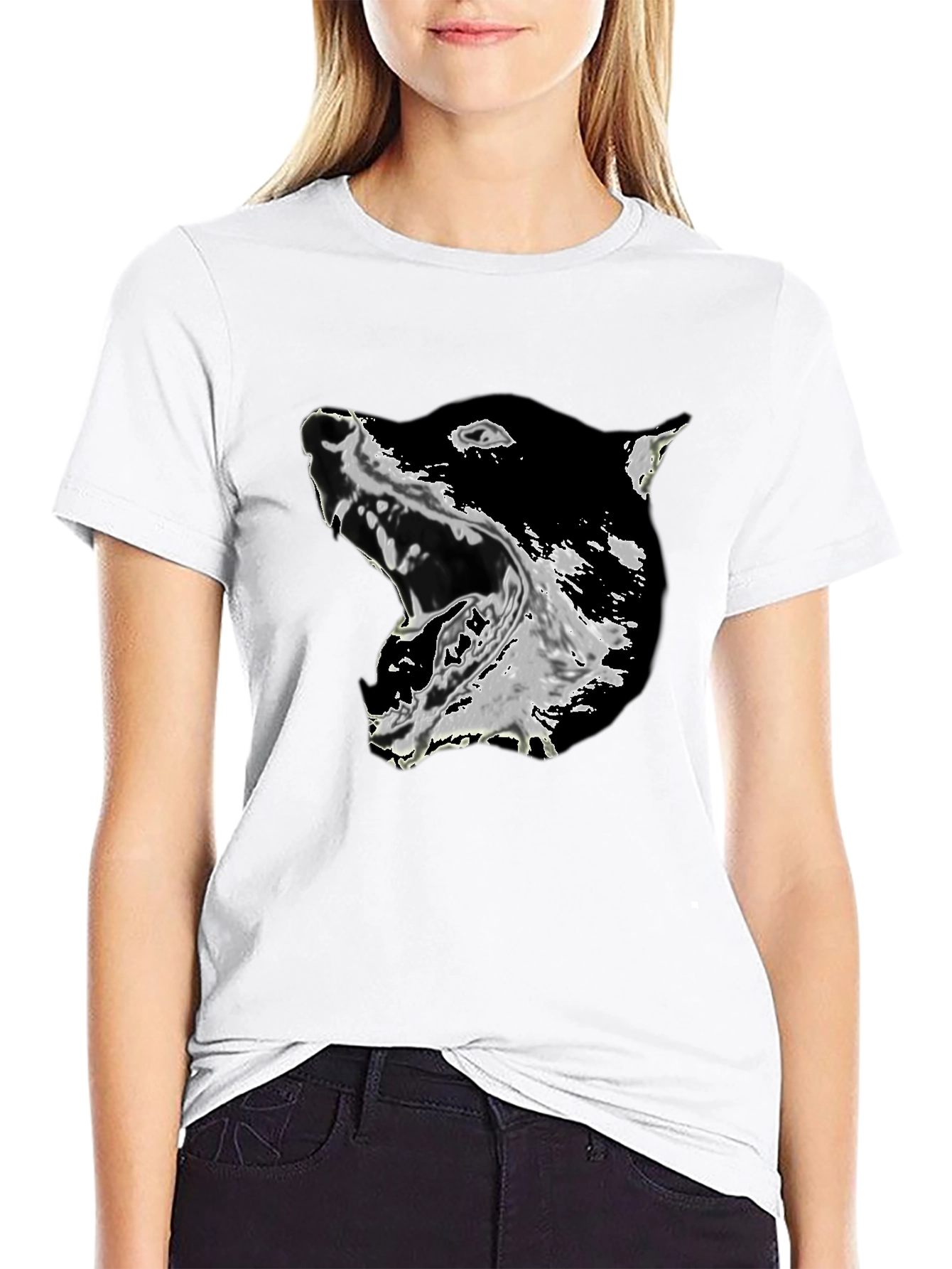 Black Graphic Tee - Growling Dog Print