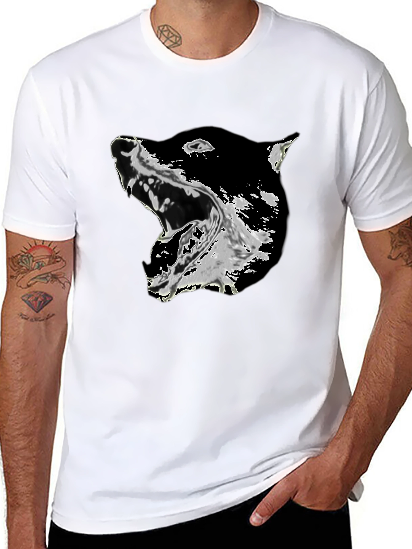 Black Graphic Tee - Growling Dog Print