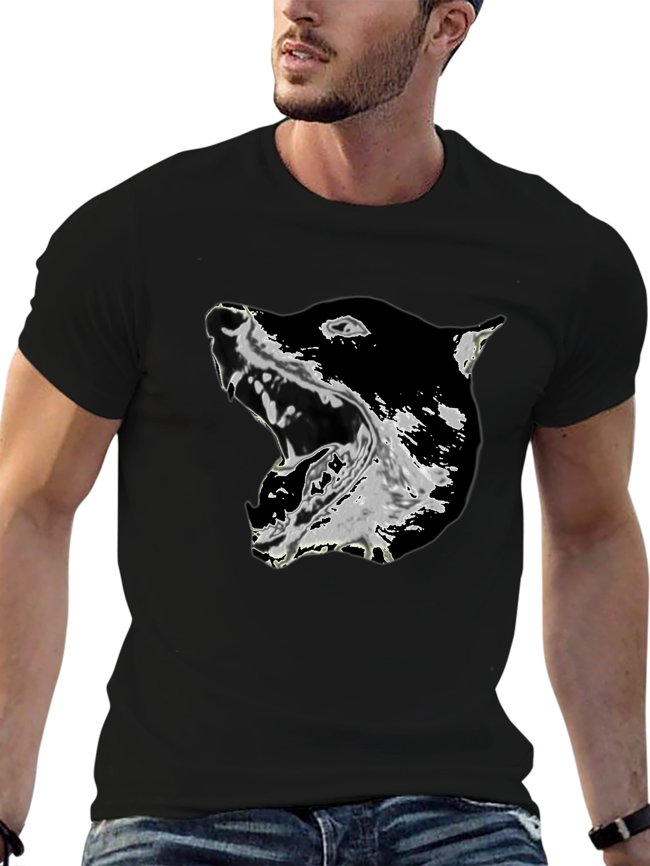 Black Graphic Tee - Growling Dog Print