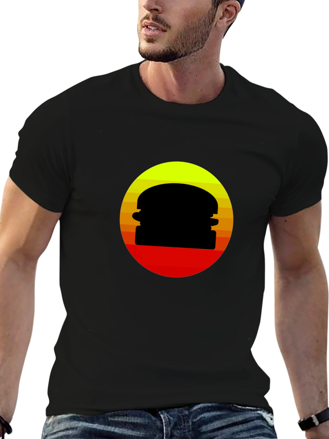 Retro Burger Sunset Graphic T-Shirt
