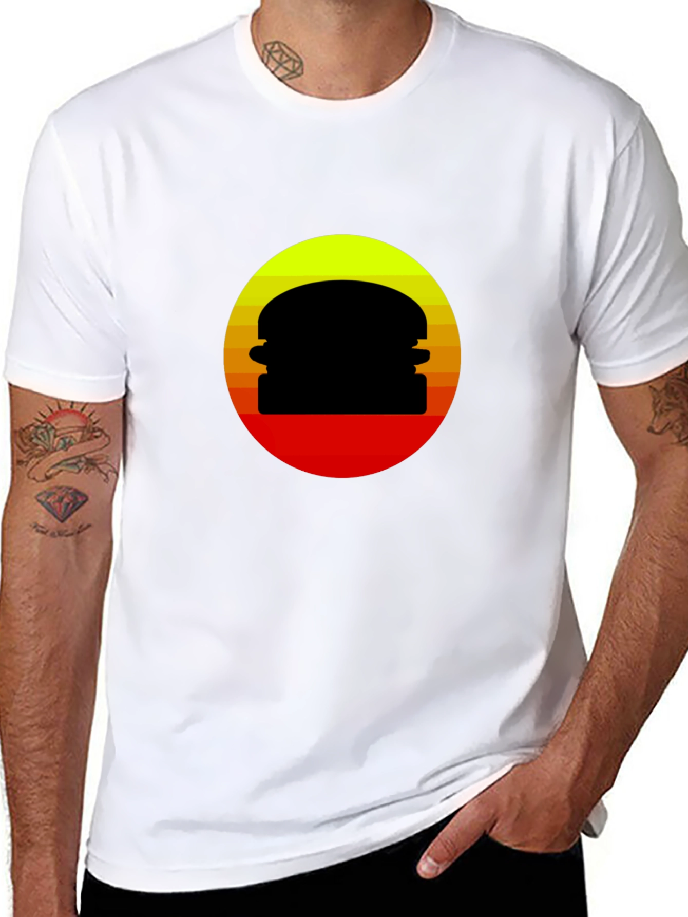 Retro Burger Sunset Graphic T-Shirt