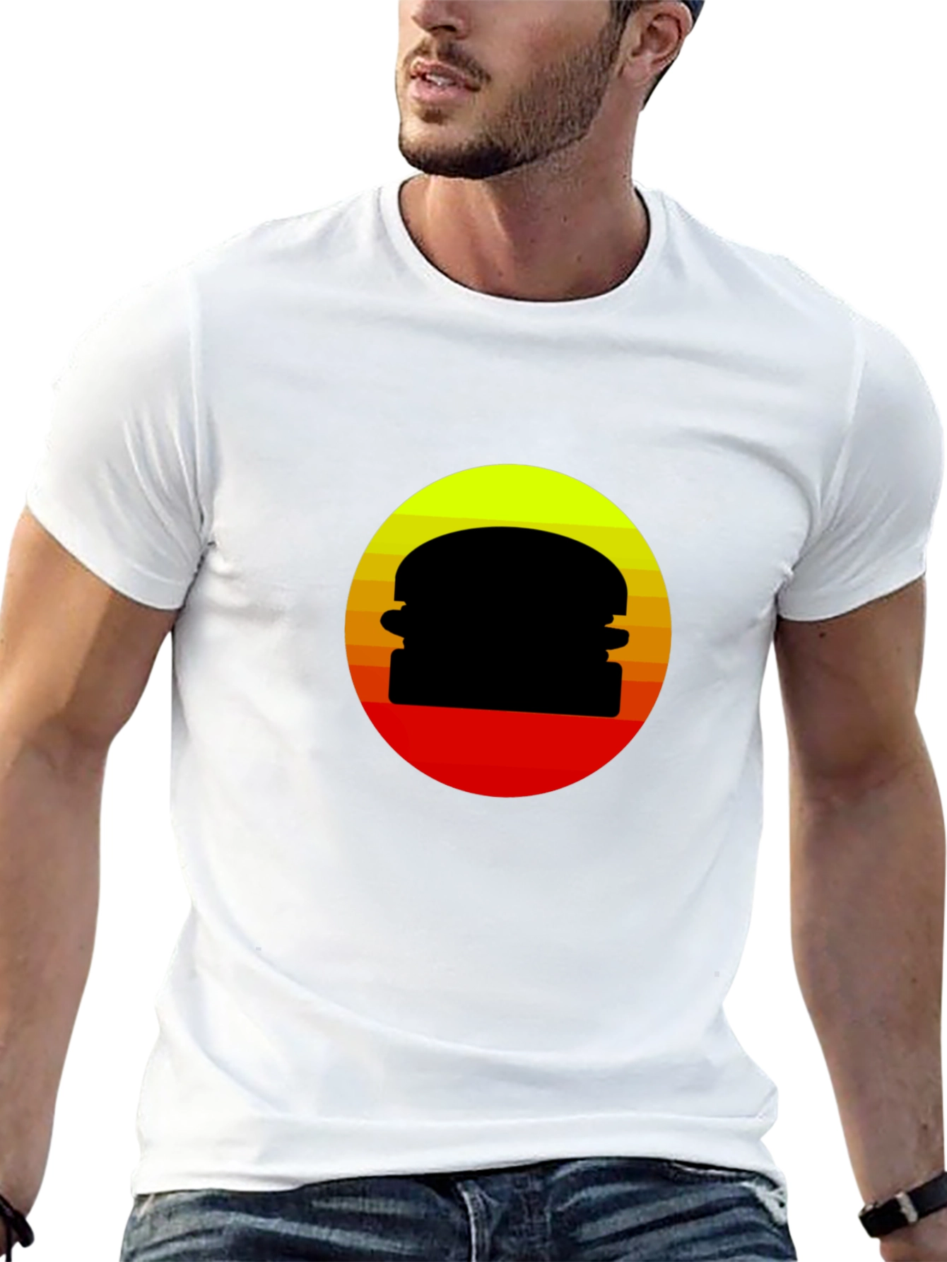Retro Burger Sunset Graphic T-Shirt