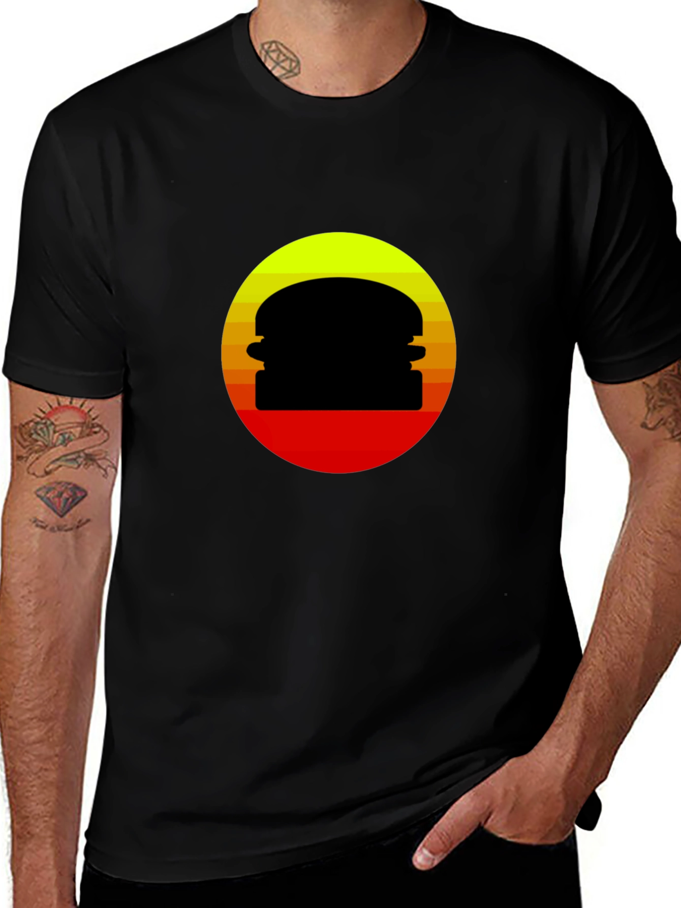 Retro Burger Sunset Graphic T-Shirt