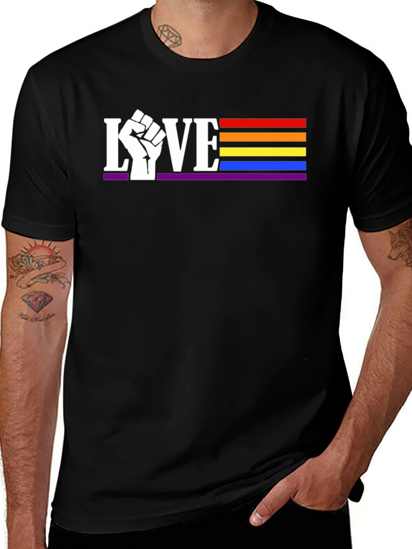 Pride Love T-Shirt: Fist LGBTQ Rainbow Tee