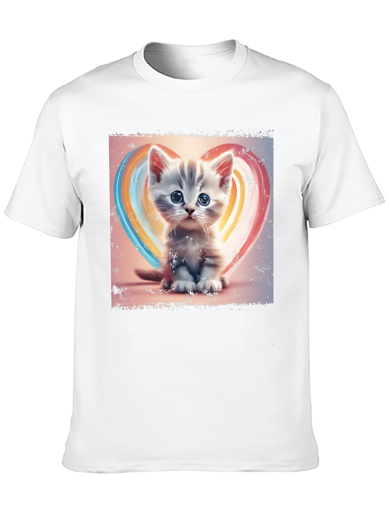 Cute Kitten Heart T-Shirt - Soft Black Cotton Tee