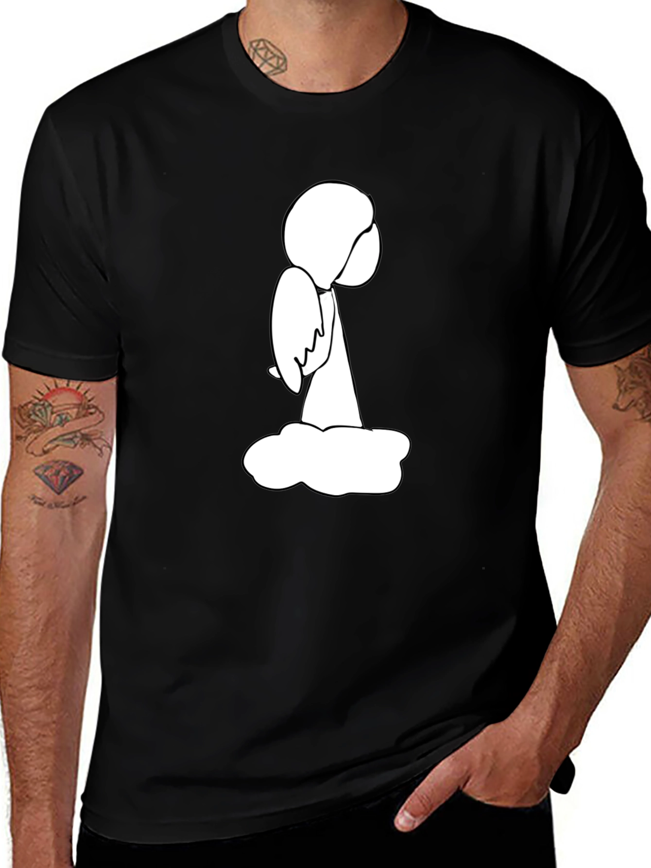 Angel on Cloud Black T-Shirt