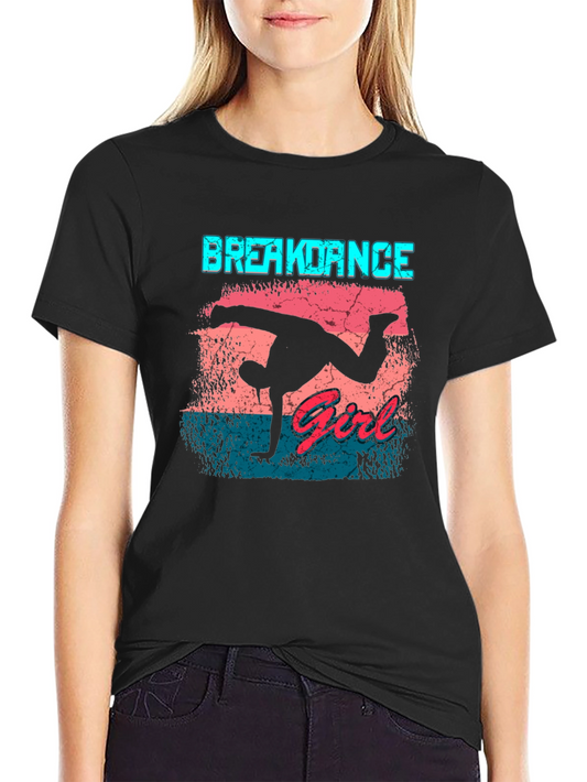 Breakdance Girl Graphic Tee - Black Cotton Casual