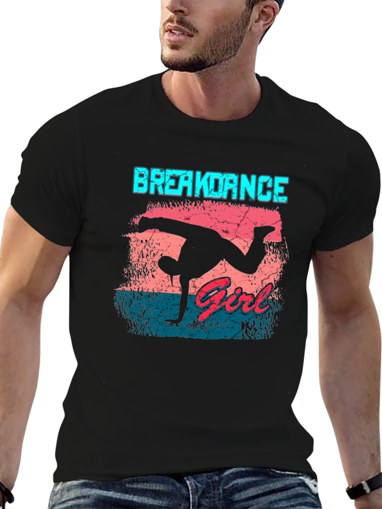 Breakdance Girl Graphic Tee - Black Cotton Casual