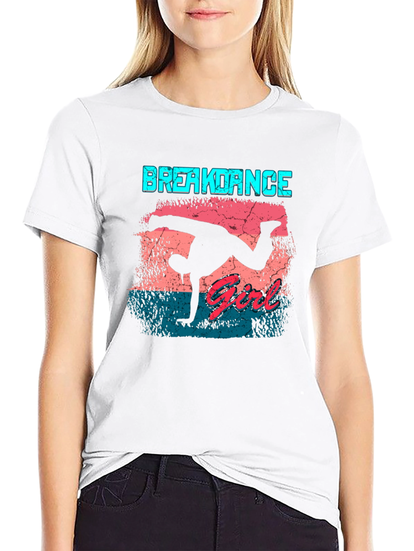 Breakdance Girl Graphic Tee - Black Cotton Casual
