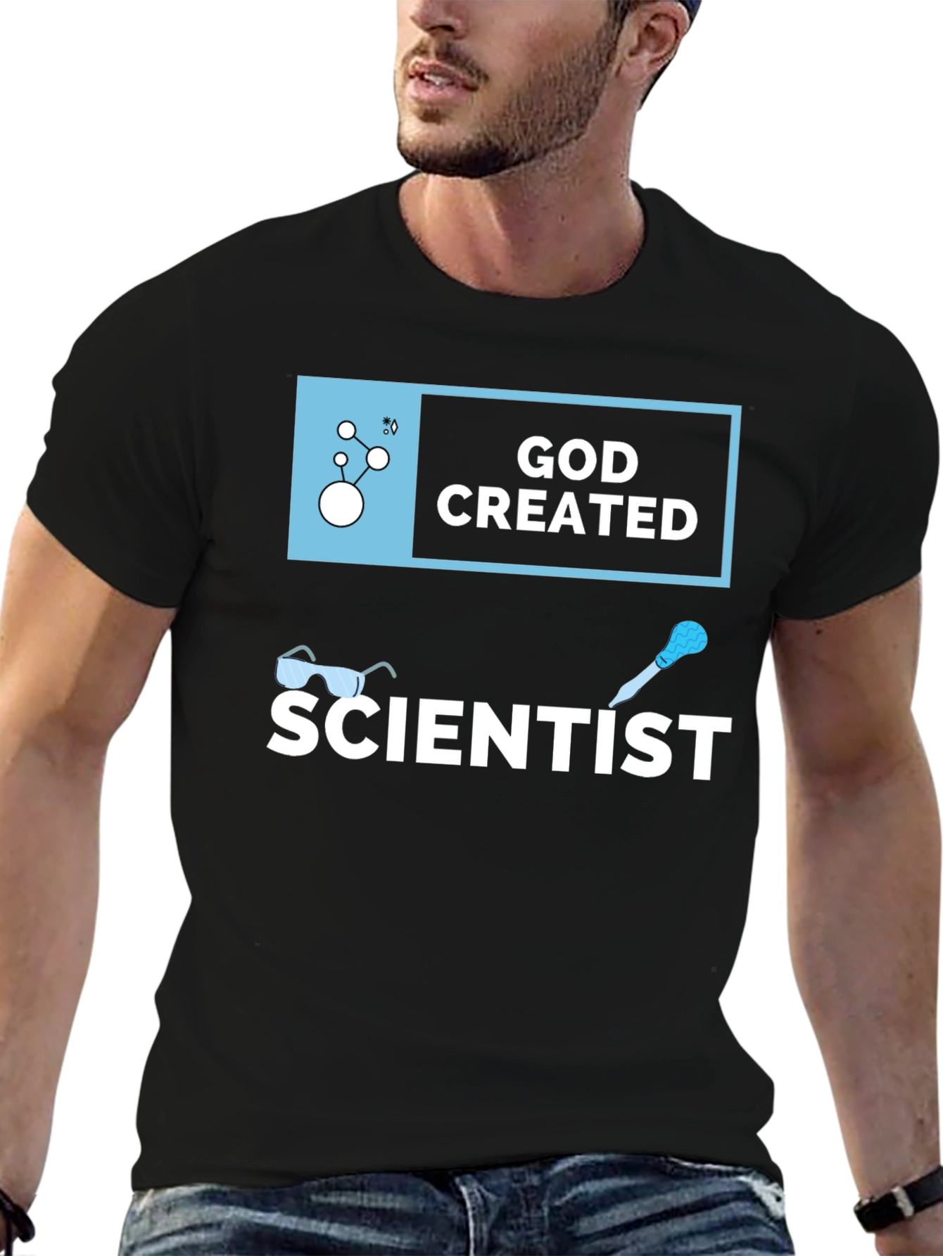 God Created Scientist T-Shirt Black Cotton Tee
