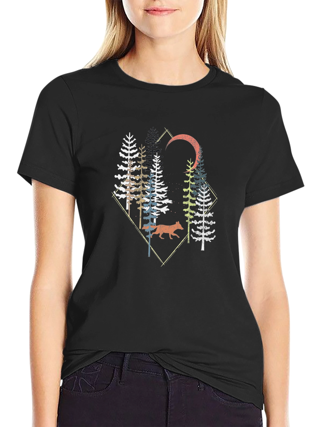Nature Graphic Tee - Wolf & Pine Tree Design