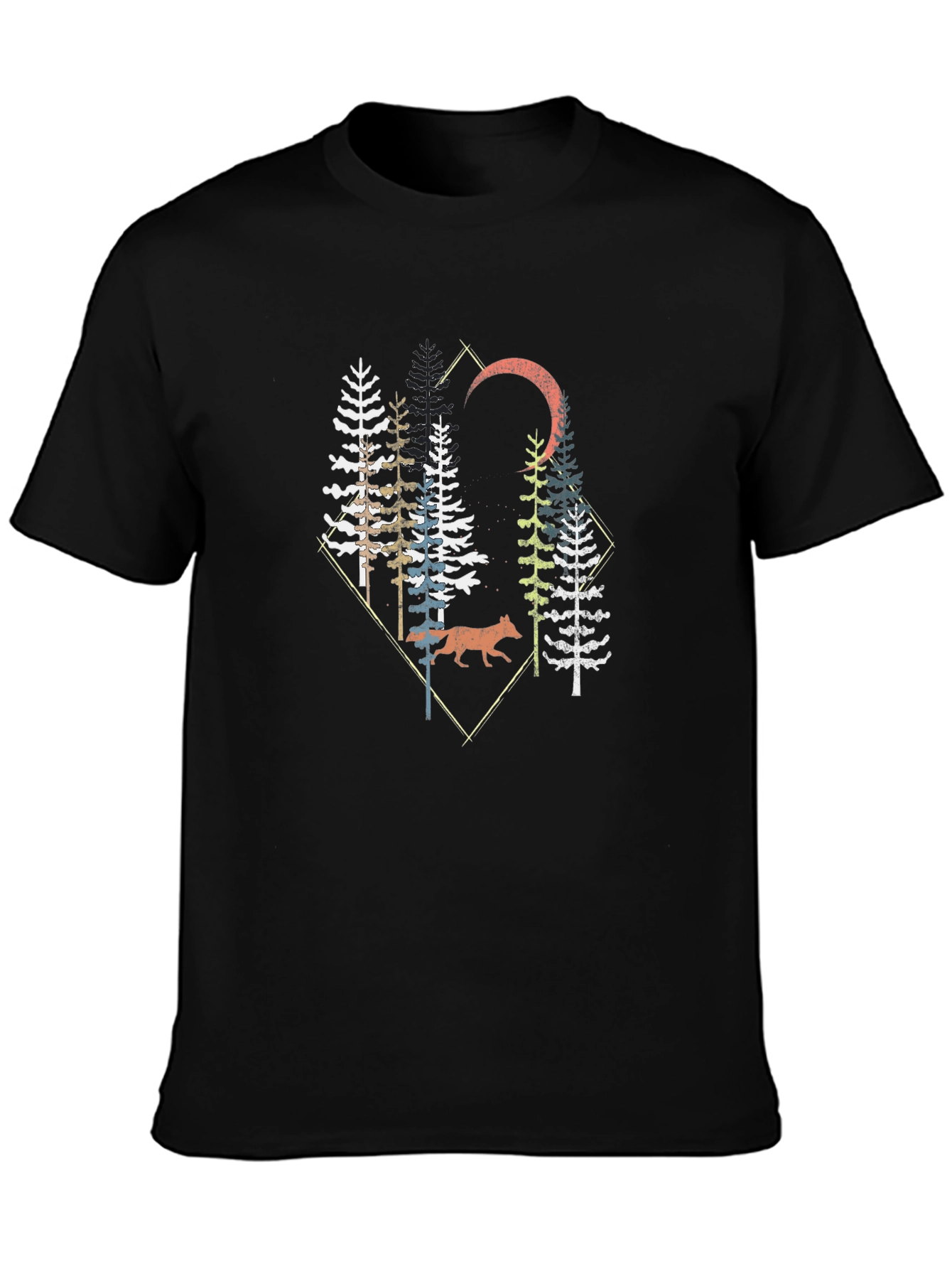 Nature Graphic Tee - Wolf & Pine Tree Design