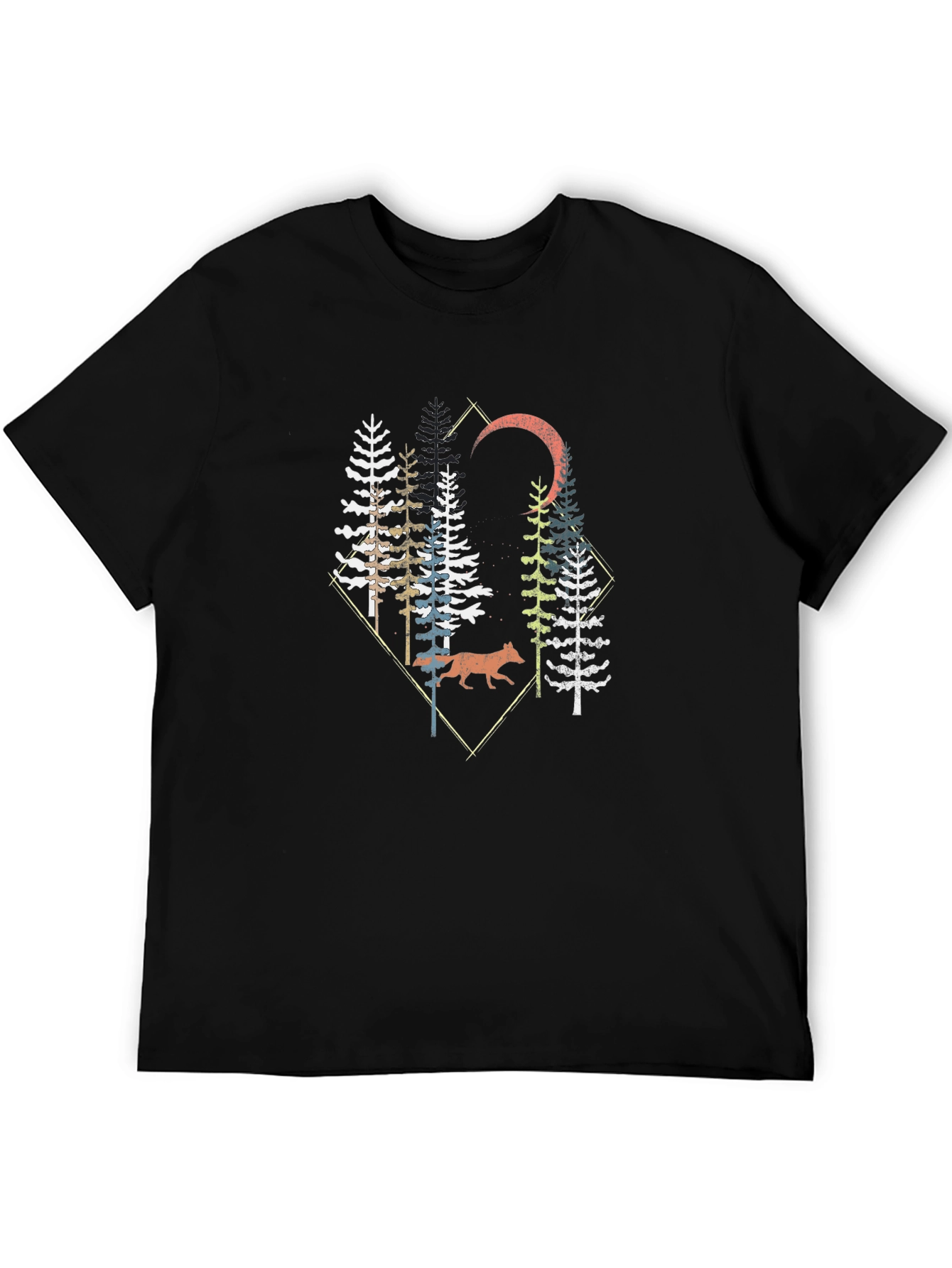 Nature Graphic Tee - Wolf & Pine Tree Design