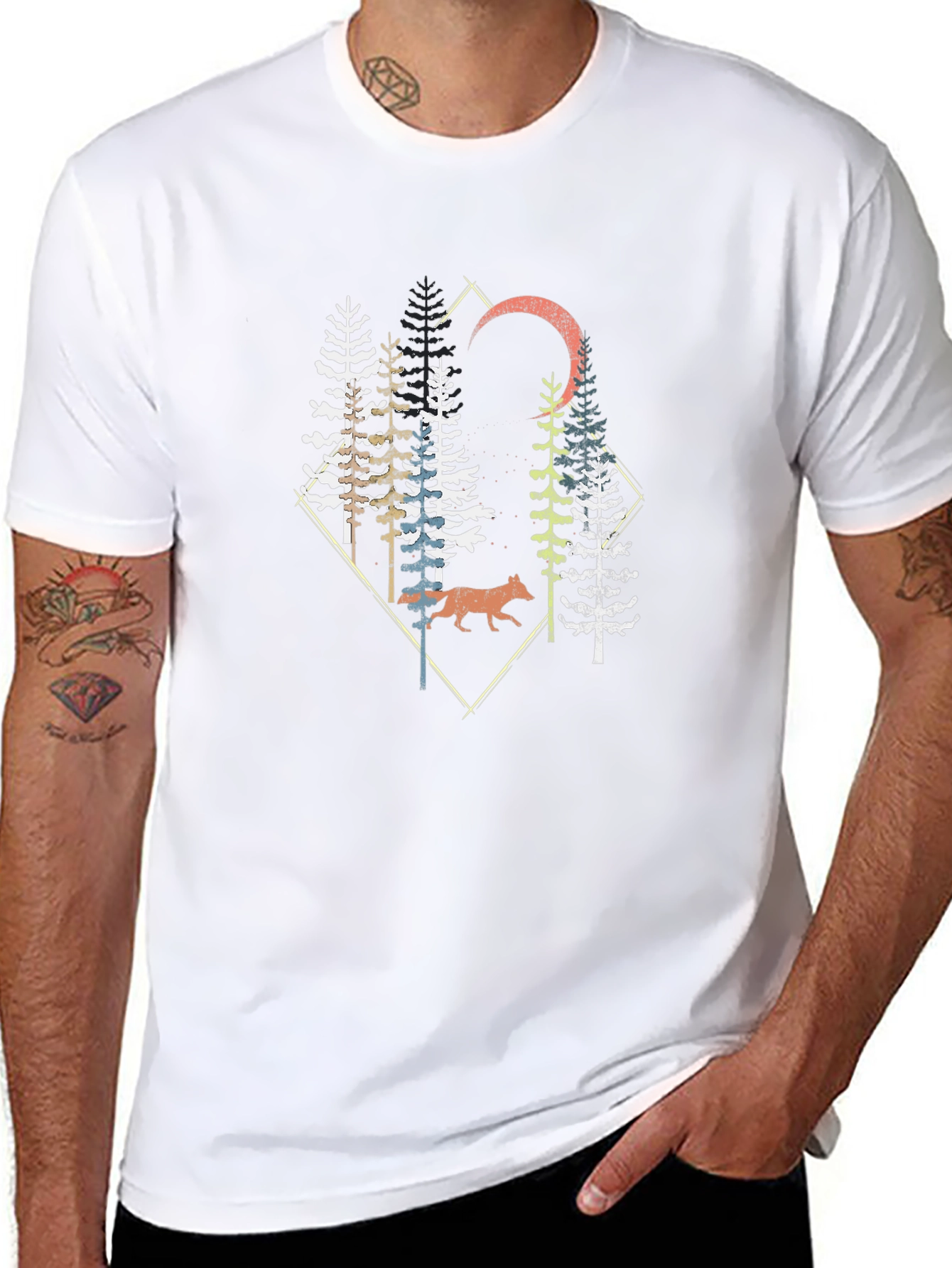 Nature Graphic Tee - Wolf & Pine Tree Design