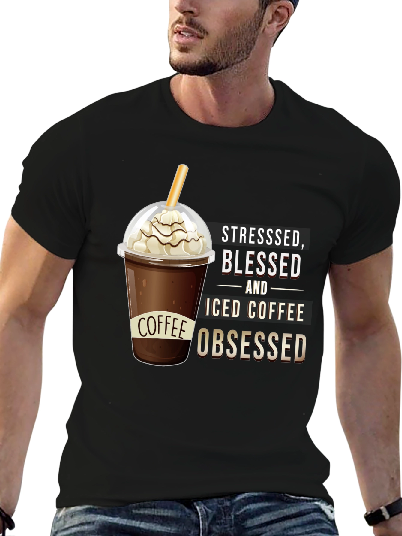 Stressed Blessed and Iced Coffee Obsessed T-Shirt