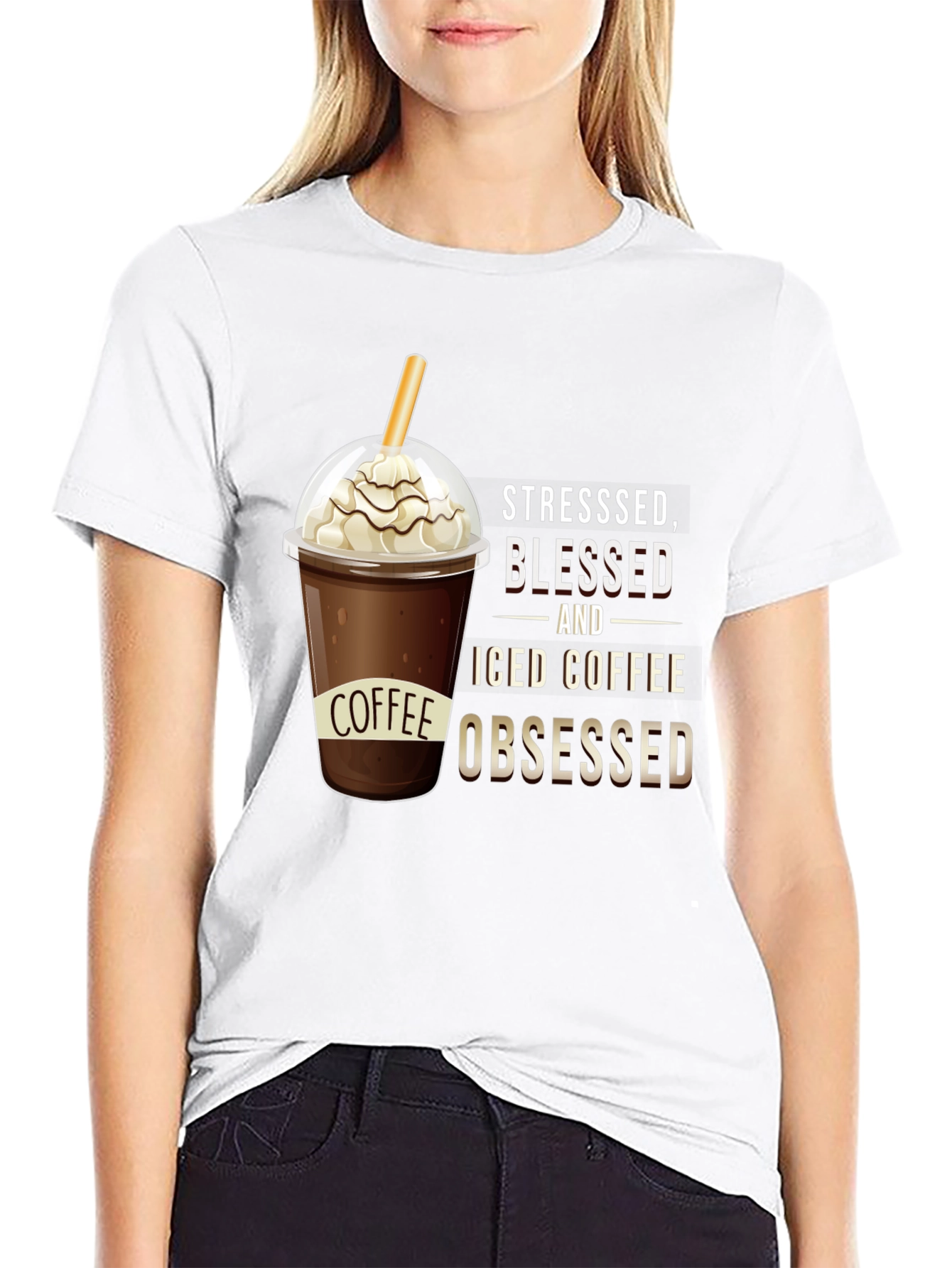Stressed Blessed and Iced Coffee Obsessed T-Shirt