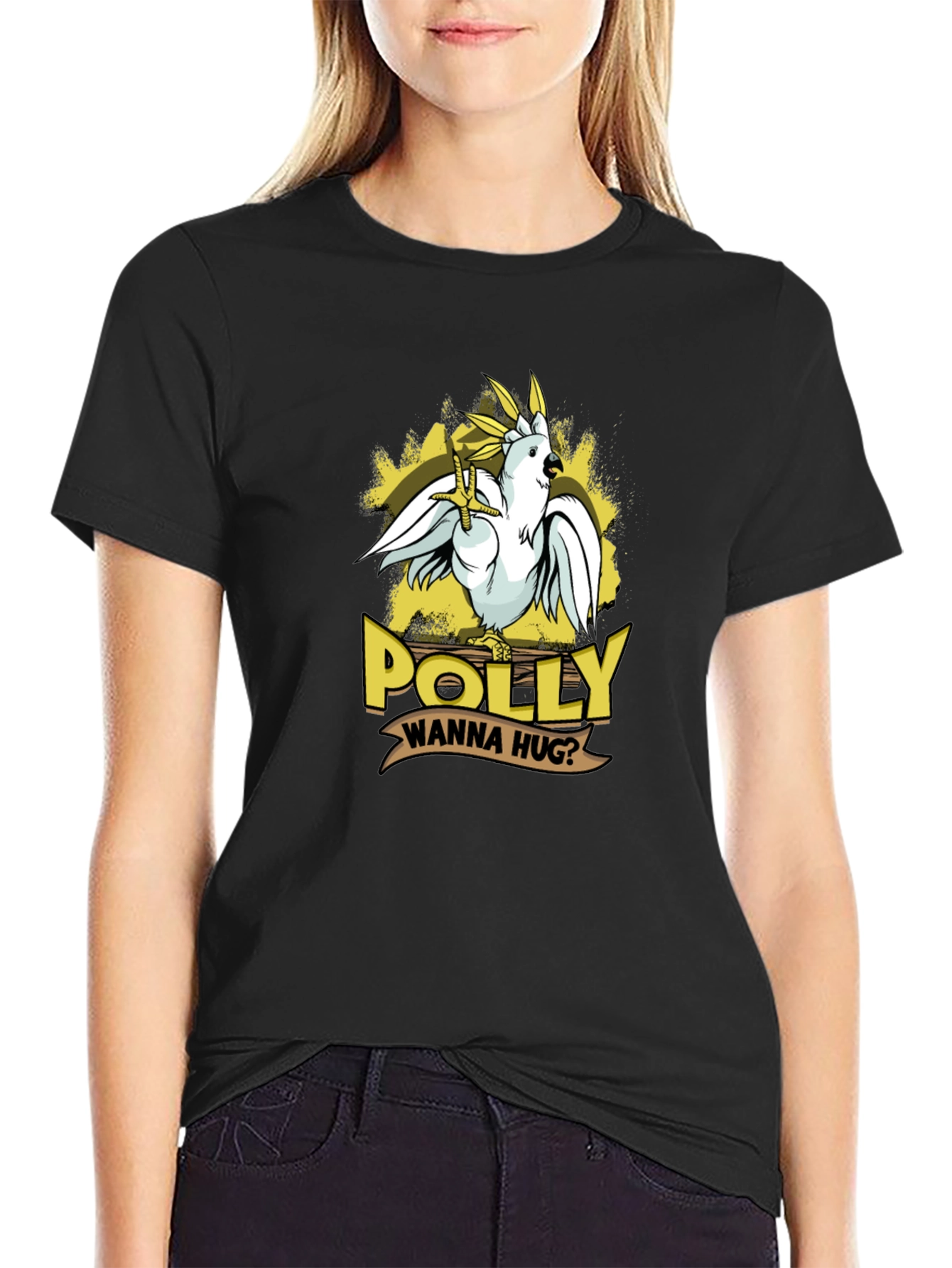 Polly Wanna Hug T-Shirt - Cute Parrot Graphic Tee