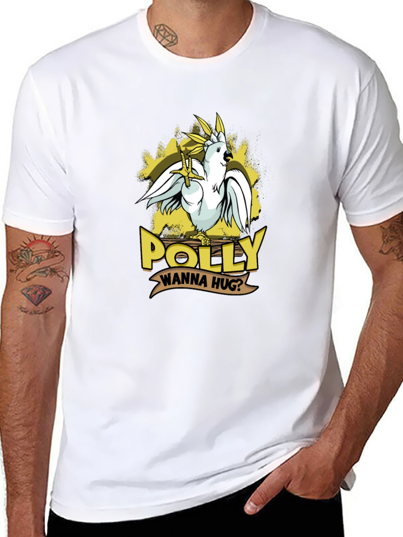 Polly Wanna Hug T-Shirt - Cute Parrot Graphic Tee