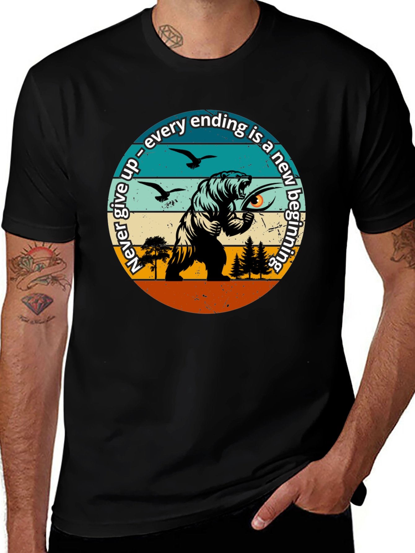 Motivational Bear Graphic T-Shirt: New Beginnings