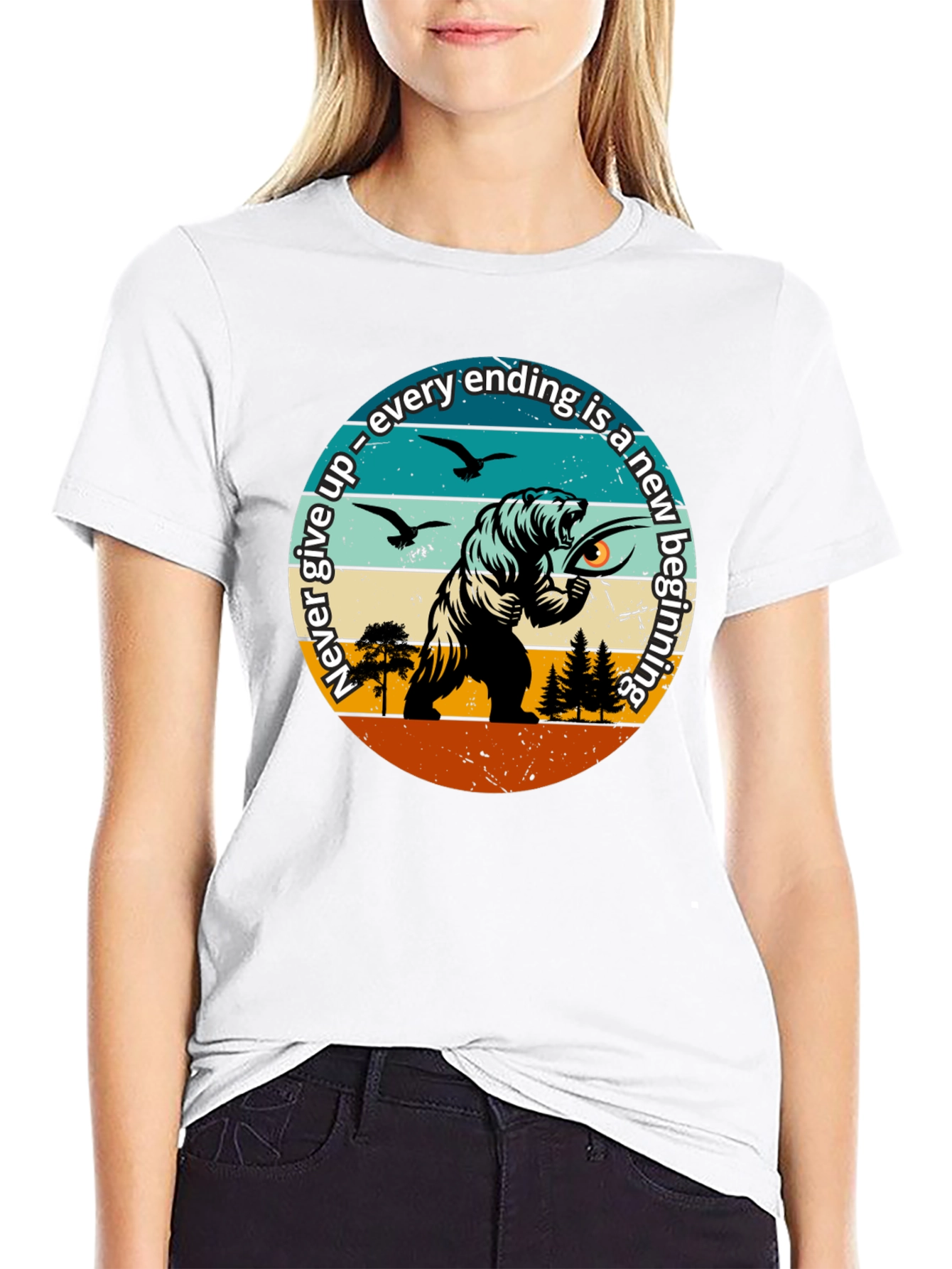 Motivational Bear Graphic T-Shirt: New Beginnings