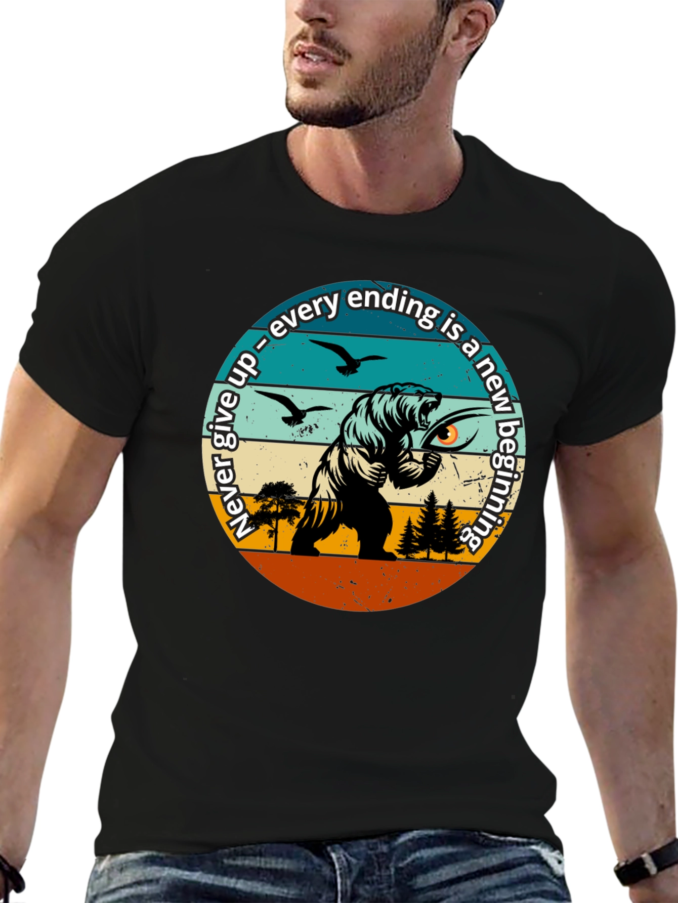 Motivational Bear Graphic T-Shirt: New Beginnings