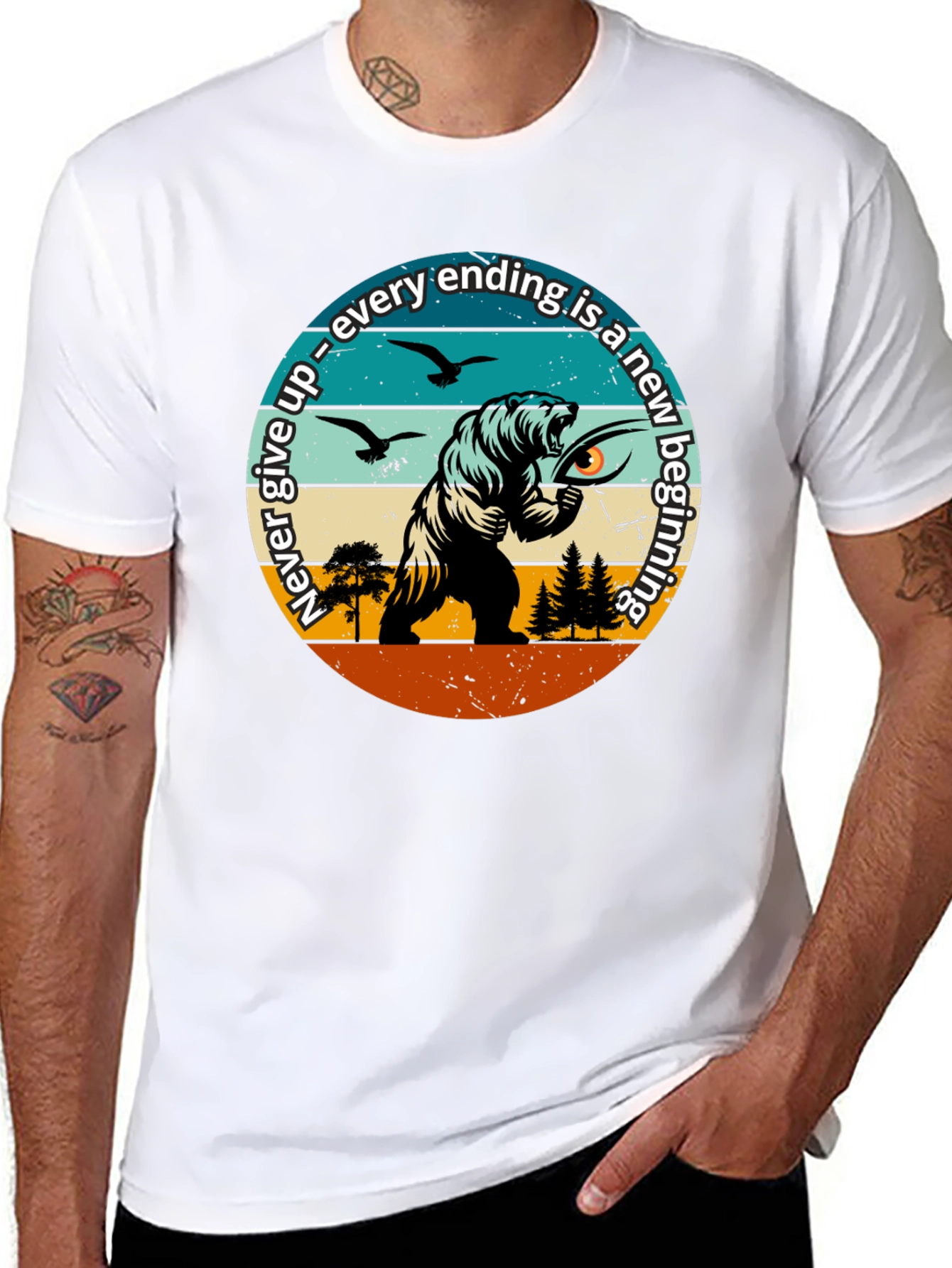 Motivational Bear Graphic T-Shirt: New Beginnings